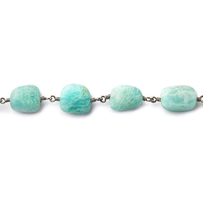 9x9-12x8mm Matte Amazonite plain nugget Black Gold plated Chain by the foot 19 beads per