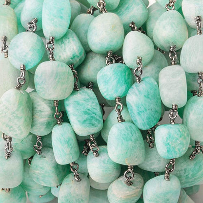 9x9-12x8mm Matte Amazonite plain nugget Black Gold plated Chain by the foot 19 beads per