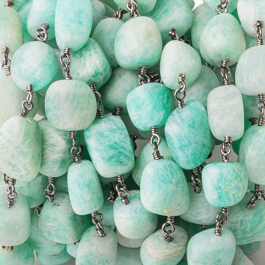 9x9-12x8mm Matte Amazonite plain nugget Black Gold plated Chain by the foot 19 beads per