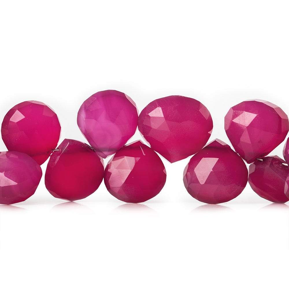 9x9-13x13mm Fushia Pink Chalcedony Faceted Hearts 8 inch 39 Beads