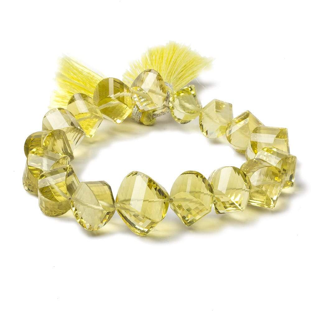 9x9-13x13mm Lemon Quartz Straight Drill Faceted Twist 7.5 inch 17 Beads AA Grade