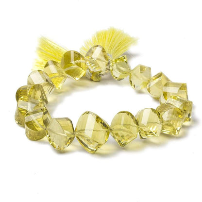 9x9-13x13mm Lemon Quartz Straight Drill Faceted Twist 7.5 inch 17 Beads AA Grade