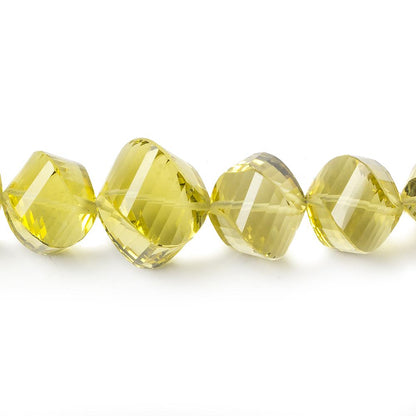 9x9-13x13mm Lemon Quartz Straight Drill Faceted Twist 7.5 inch 17 Beads AA Grade