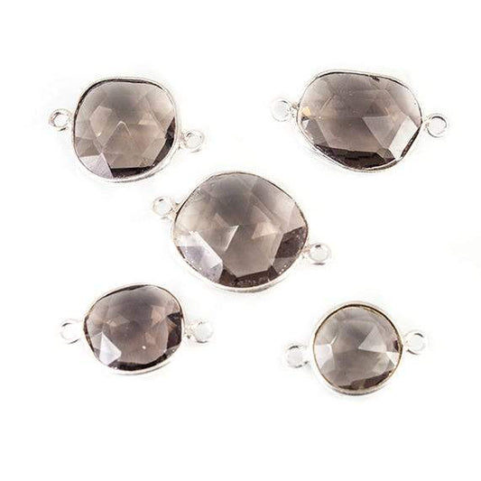 9x9-13x14mm Sterling Silver Bezeled Champagne Quartz Focal Bead Set of 5
