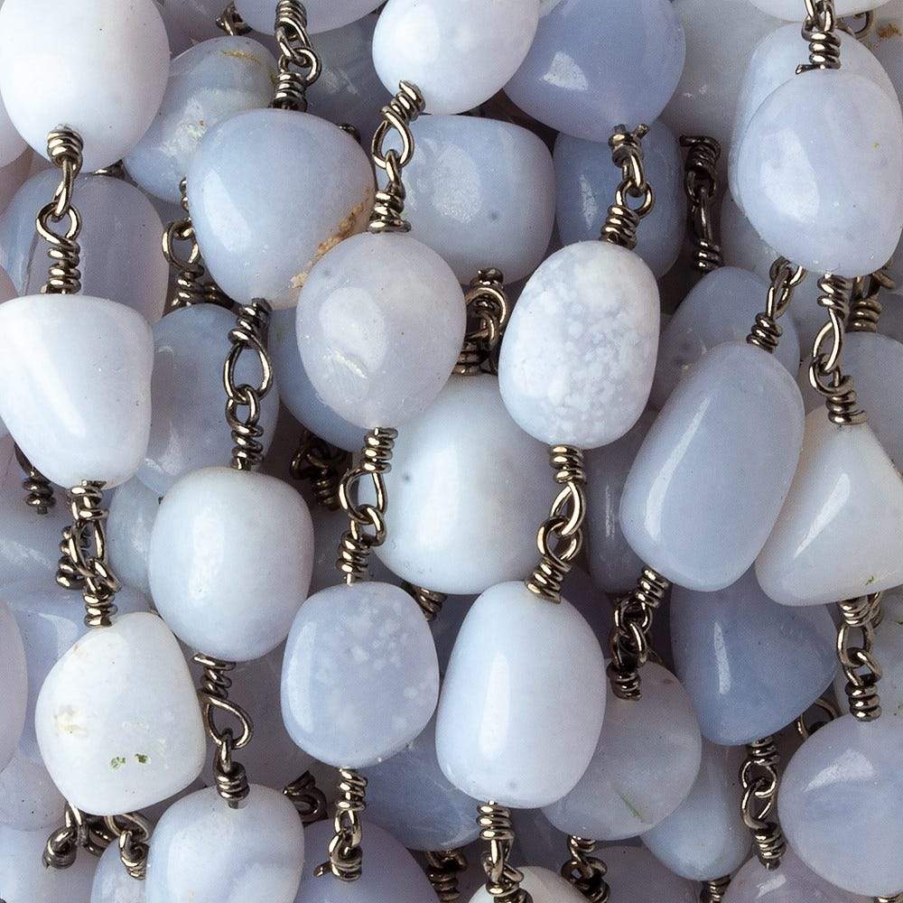 9x9-13x9mm Turkish Chalcedony plain nugget Black Gold plated Chain by the foot 18 pieces