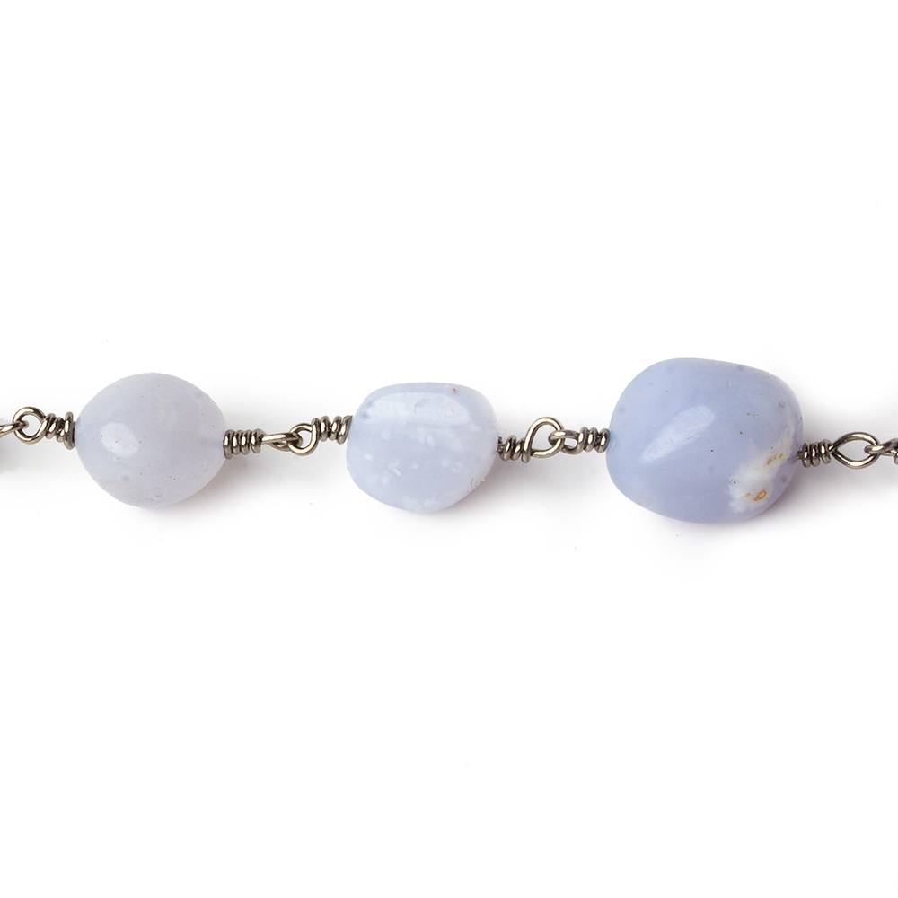 9x9-13x9mm Turkish Chalcedony plain nugget Black Gold plated Chain by the foot 18 pieces