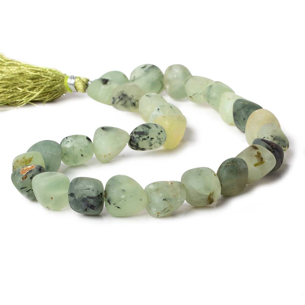 9x9-14x10mm Matte Prehnite tumbled plain nuggets 12 inch 23 beads AA