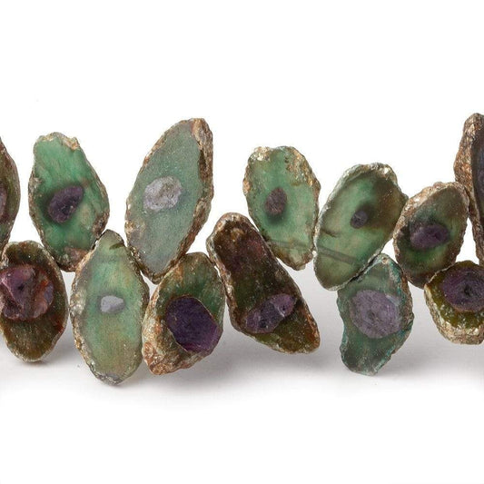 9x9-16x9mm Red & Green Bi-Color Corundum Crystal Slices 7.5 in 36 pcs