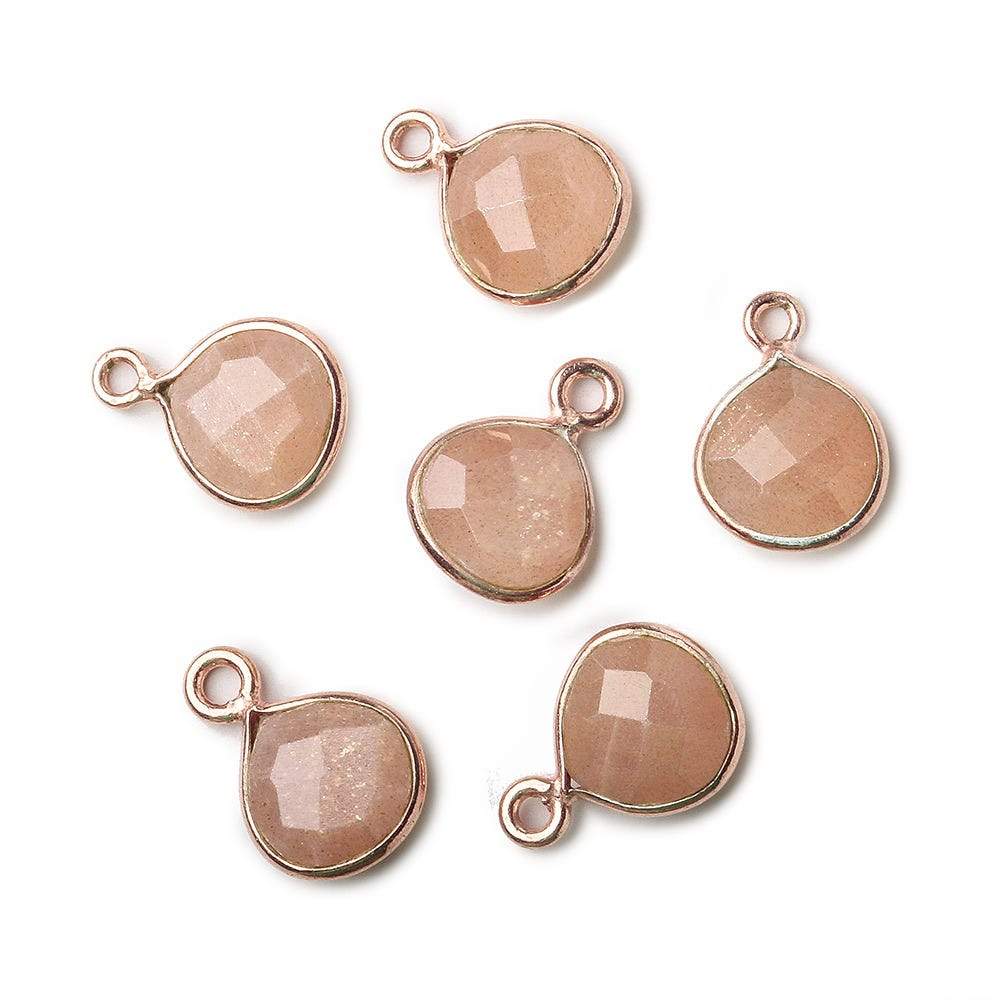 9x9mm Rose Gold Bezeled Angel Skin Peach Moonstone Heart Pendant 1 piece