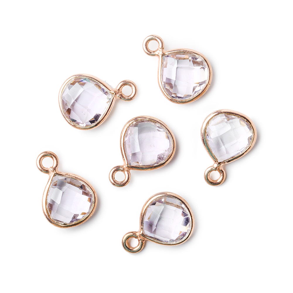 9x9mm Rose Gold Bezeled Pink Amethyst Heart Pendant 1 piece