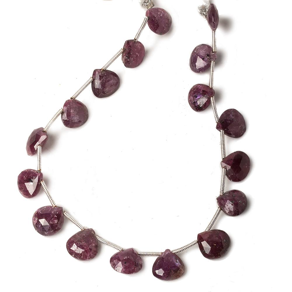 9x9mm Ruby Faceted Heart Beads 8 inch 17 pieces