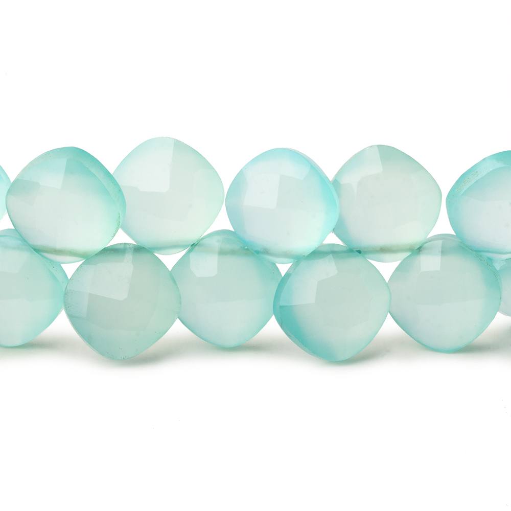 9x9mm Seafoam Blue Chalcedony faceted pillows 8 inch 40 beads