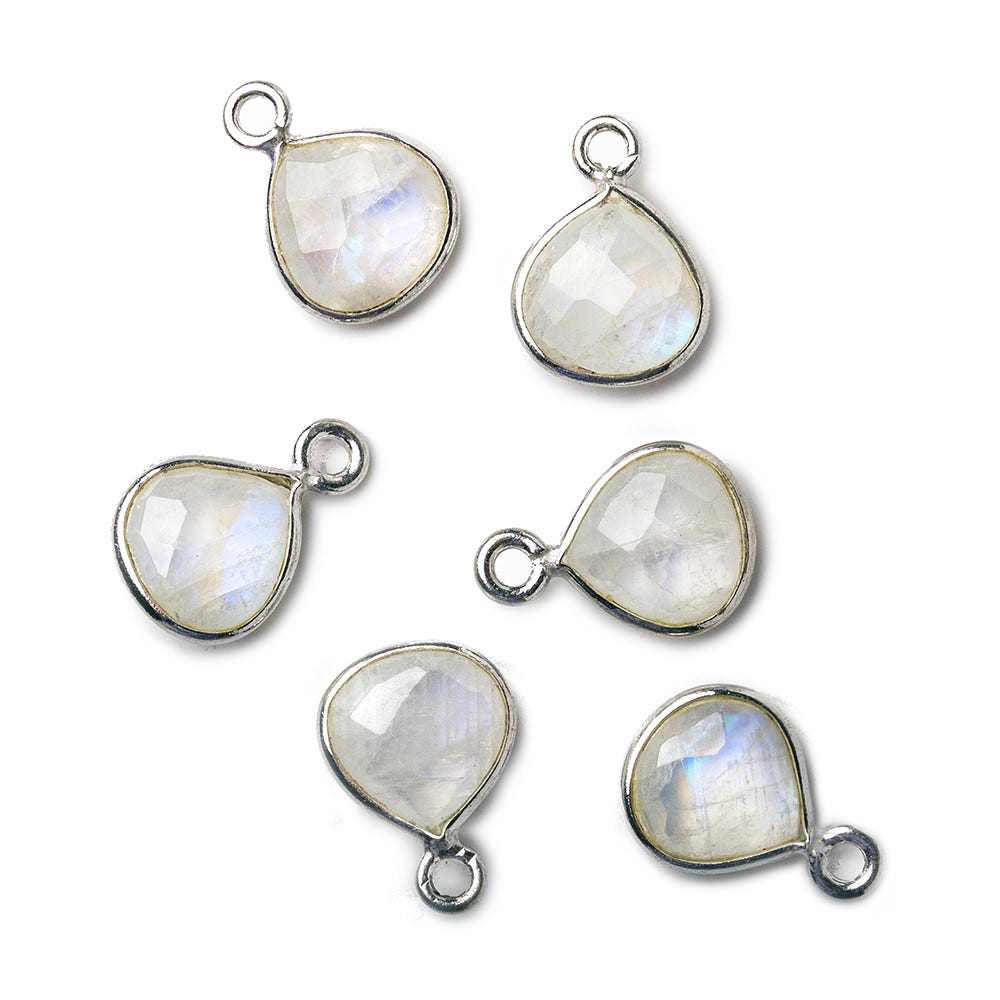 9x9mm Silver .925 Bezeled Rainbow Moonstone Heart Pendant 1 piece