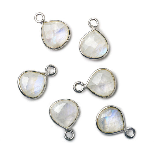 9x9mm Silver .925 Bezeled Rainbow Moonstone Heart Pendant 1 piece