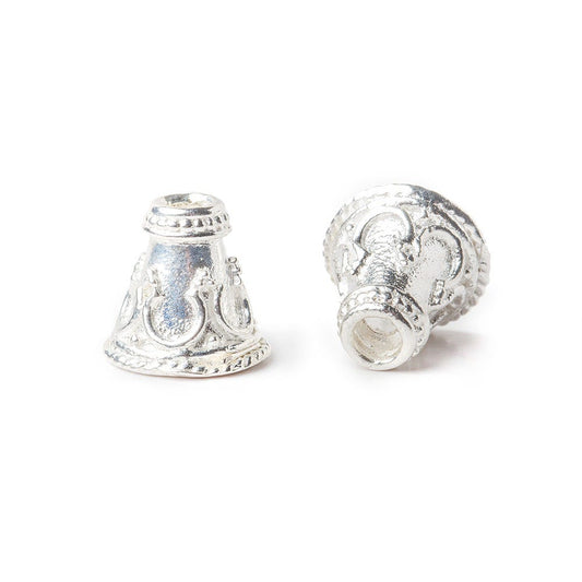9x9mm Sterling Silver Bali Style Cone Set of 2