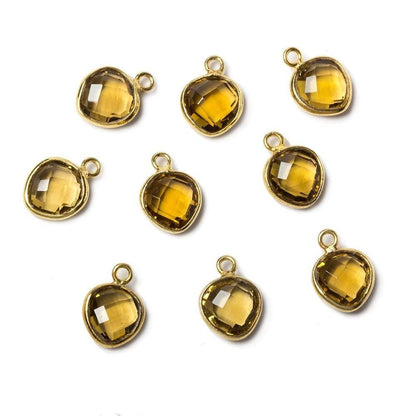 9x9mm Vermeil Bezeled Whiskey Quartz faceted heart Pendant 1pc