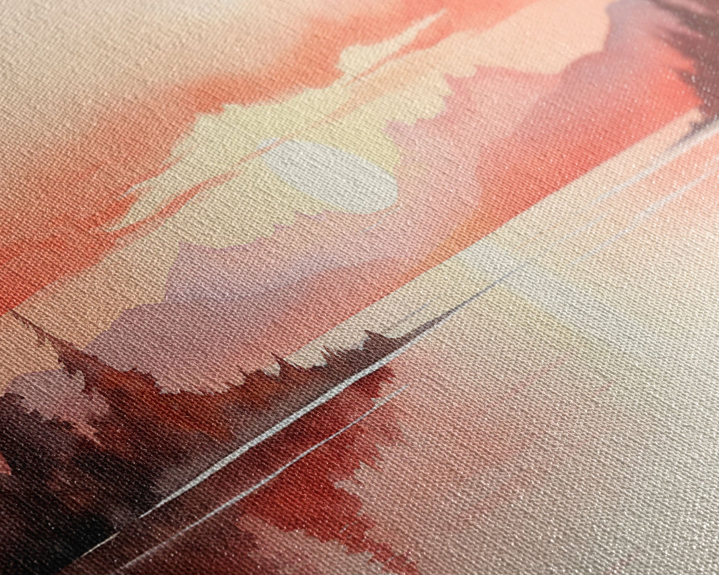 Beautiful Red Lake Sunset 3 Piece Framed Canvas Print Set, Above Sofa Art, Living Room Decor, Beautiful Wall Art, Watercolor Painting