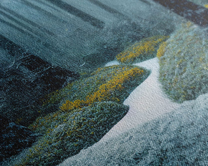 Cabin art, snow covered winter forest, winter vacation home art, framed canvas print, ready to hang framed wall art