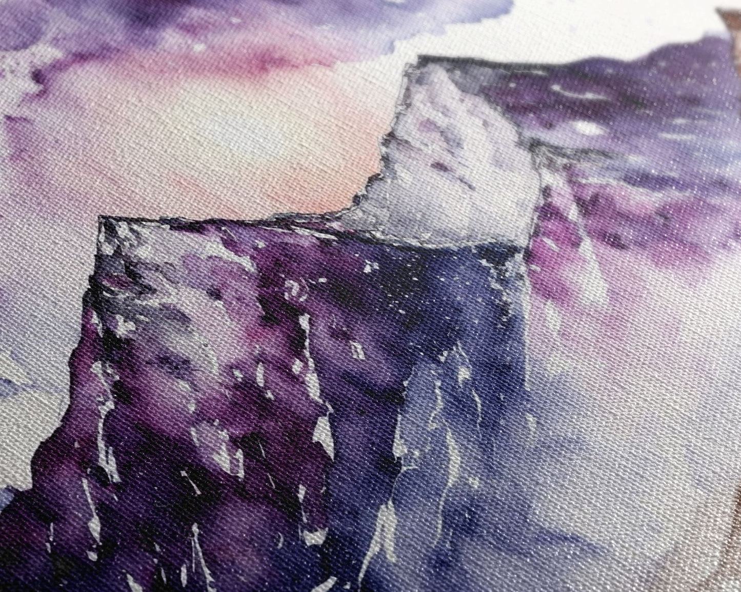 Framed Canvas Print of Majestic Mountain Landscape | Vibrant Hues | Watercolor Painting | Ready-to-Hang | Home Decor