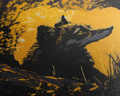 Watercolor of a wolf in the forest, framed canvas print