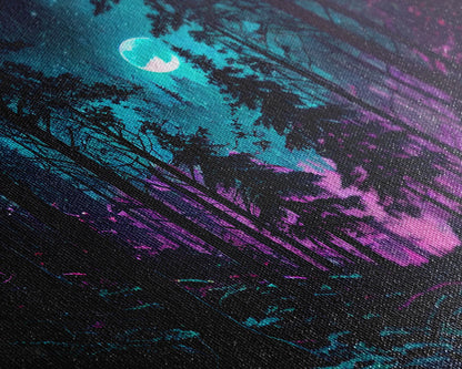 Turquoise and violet fantasy forest, aesthetic, framed canvas print