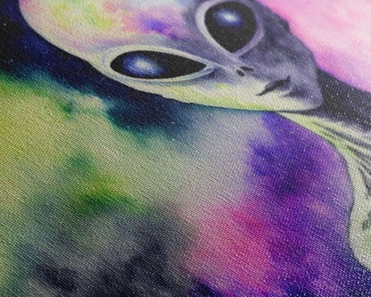 Psychedelic Intergalactic Alien Art, Watercolor Style, Framed Canvas Print, Scifi Wall Art