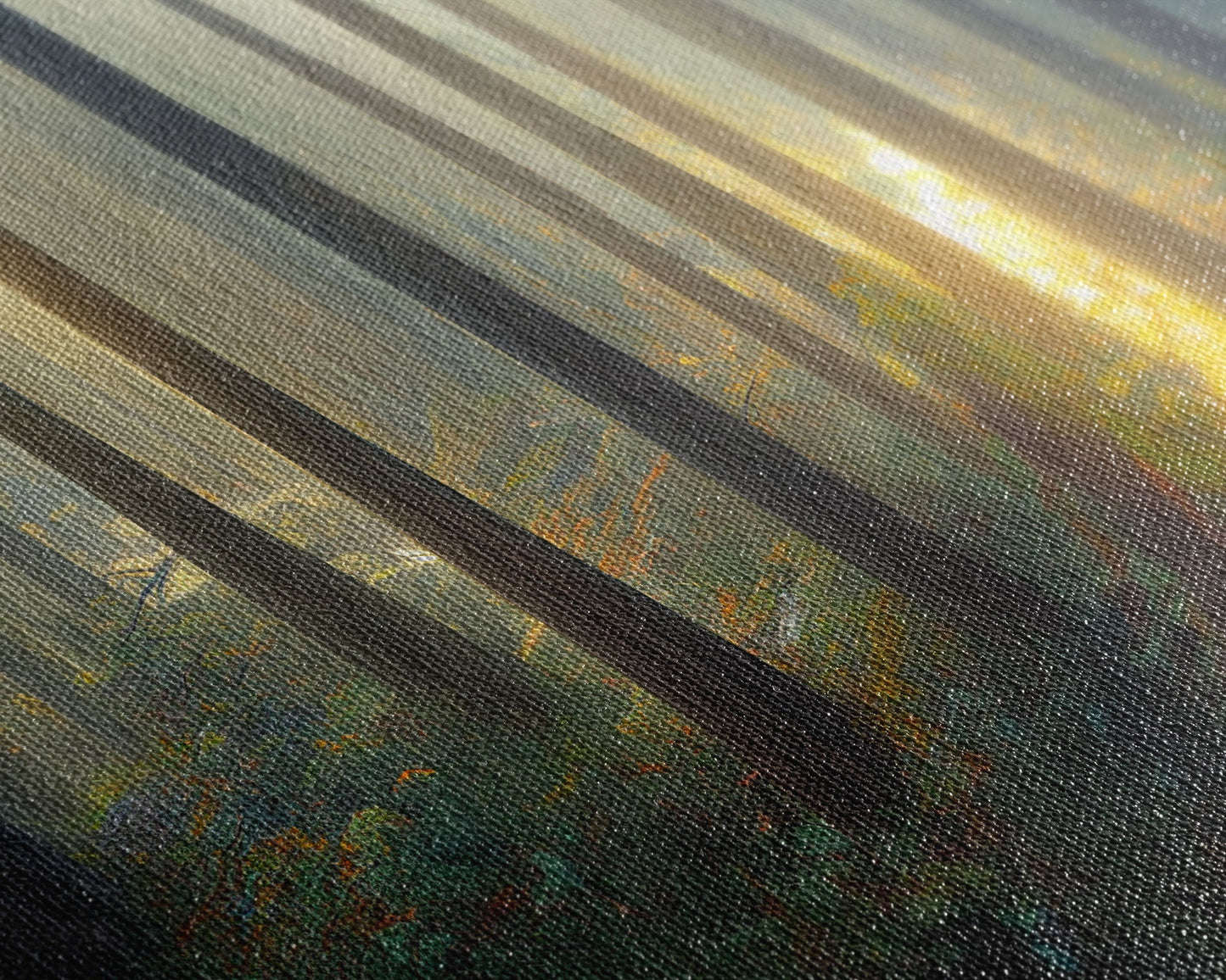 Canvas print of a forest floor at golden hour, watercolor painting print, cool living room or guest room wall art