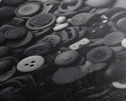 Collection Of Buttons Wall Art, Sewing Room Wall Decor, Black And White, Minimalist Print, Wall Decor, Canvas Print, Wall Art, Framed Canvas