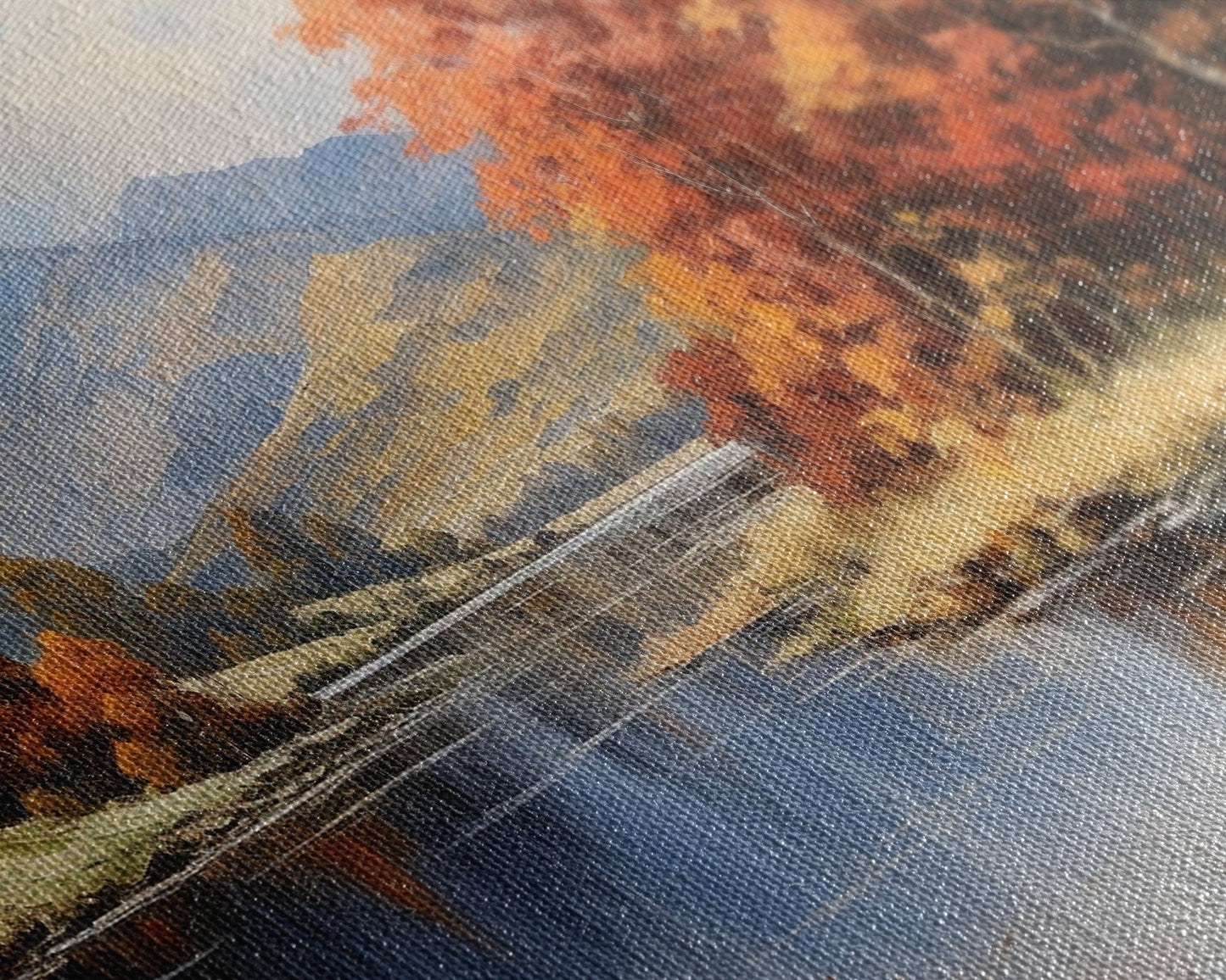 Autumn By The Lake, Framed Canvas Print, Original Landscape Painting, Fall Decor, Boho Minimalist Farmhouse Decor, Rustic Art