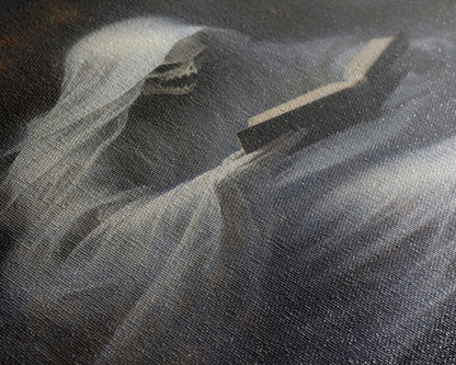 He's really into that book man, why is that ghost reading? Spooky Victorian Halloween Oil Painting Canvas Print, Halloween Decorations