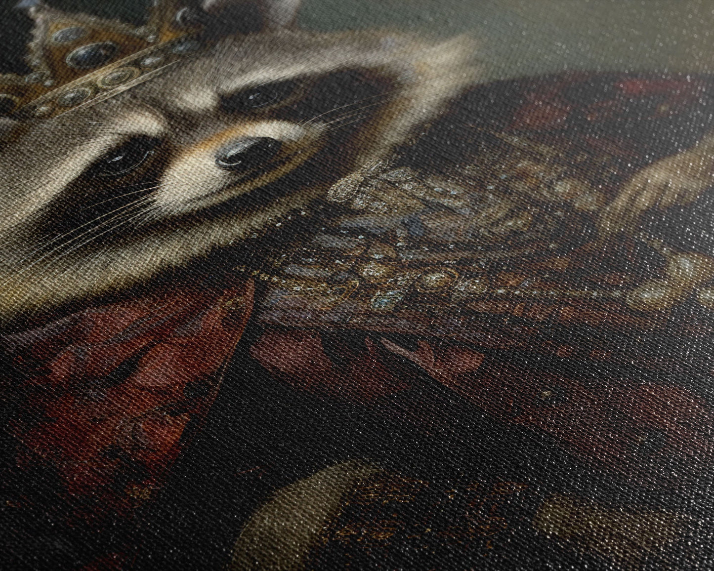 The Raccoon King, Framed Canvas Print Or Canvas, Victorian Animal Print Oil Painting, Funny Halloween Decor