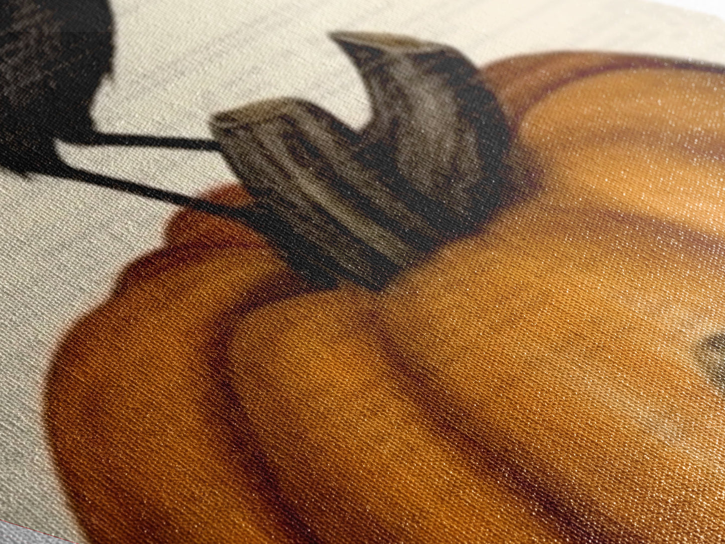 Black crow on stacked pumpkins Canvas Art Print in vintage Halloween aesthetic with dark farmhouse Diamond Shaped Art finish