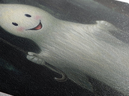 Mysterious Ghost with Umbrella Diamond Shaped Art in Pumpkin Patch Halloween Canvas Art Print Dark Academia Spooky Forest Theme