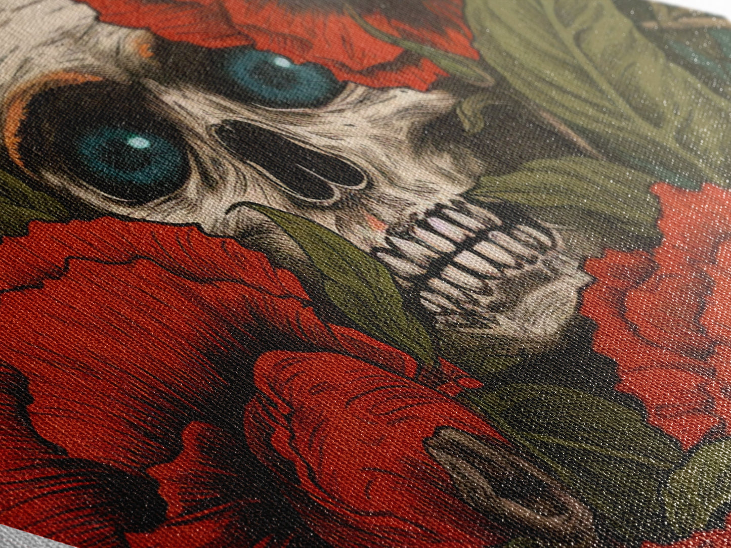 The Skull Amongst The Red Flowers, Spooky Halloween Wall Art, Diamond Shaped Art, Creepy Home Decor