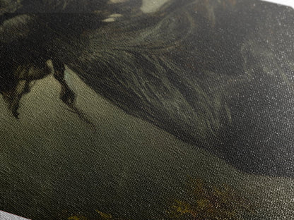 Die fliegende Hexe, gerahmter Leinwanddruck, unheimliche gotische viktorianische Wandkunst, Gemälde einer Hexe aus Dark Academia