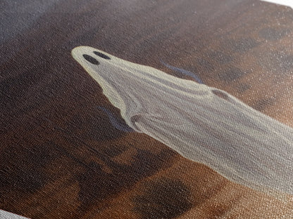 Lonely Ghost in Sunset Desert Diamond Shaped Art Canvas Art Print Halloween Spirit Gothic Surreal Dark Western Spooky Decor