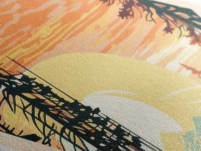 Retro-Abenteuerposter „Sequoia Nationalpark“, Wandbild mit Struktur, Reisedeko, Midcentury-Modern-Deko, Kalifornien-Reisekunst