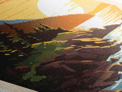 Acadia National Park Diamond Shaped Travel Poster Wall Art Art Print, Canvas Wall Art, Travel Gift, Maine Travel Art