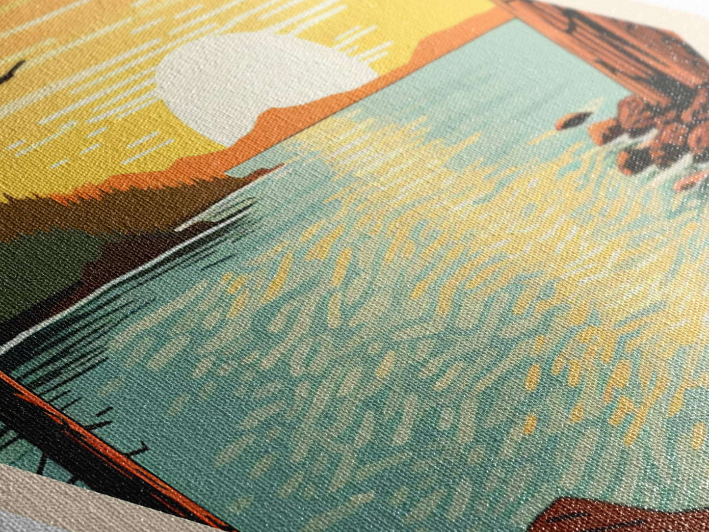 Acadia National Park Travel Print Canvas Texture Print, Travel Decor Art, Midcentury Modern Retro Decor Maine Travel Art