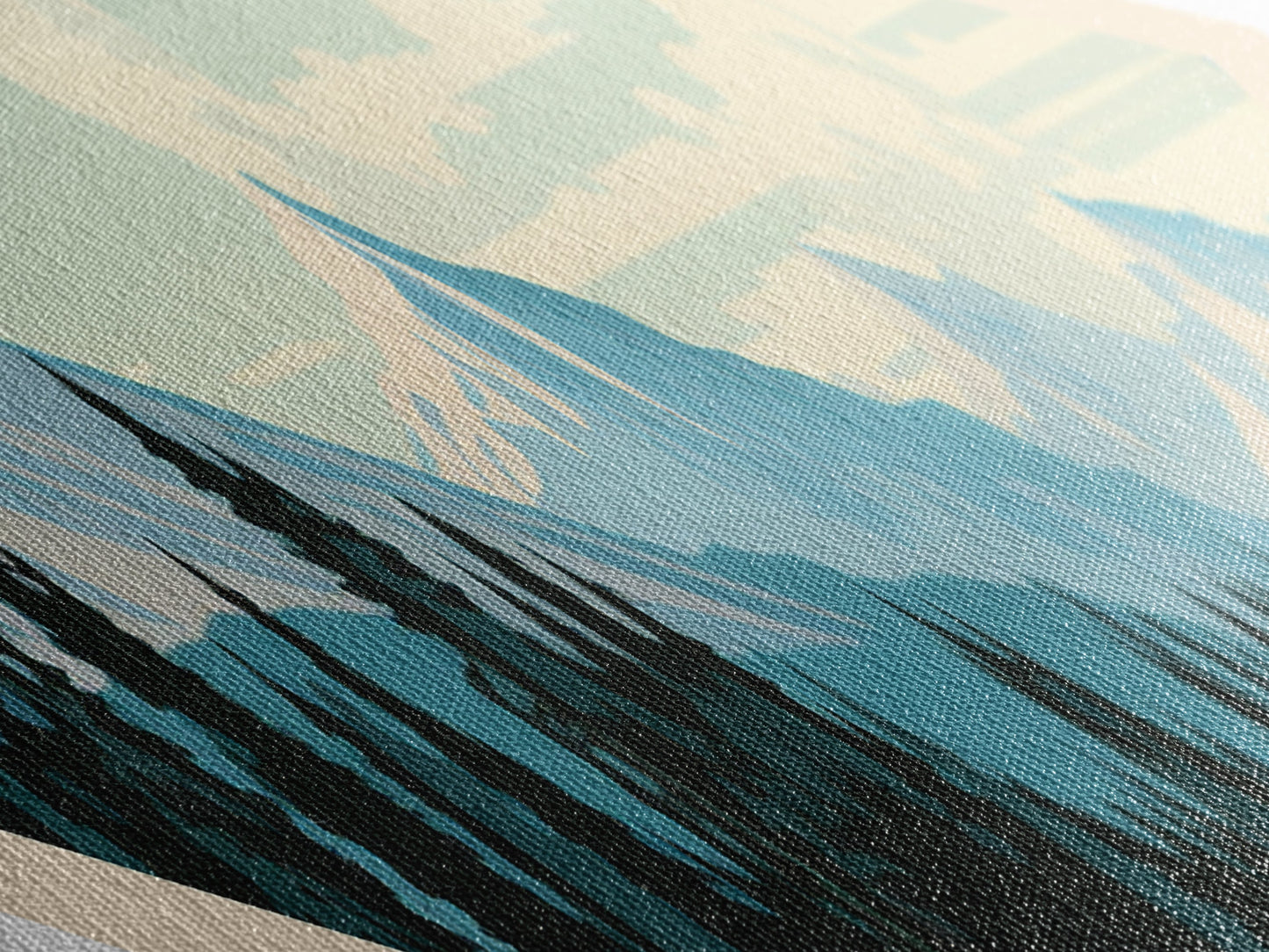 Retro-Reiseposter „Glacier Nationalpark“ auf Leinwand, Kunst mit Struktur, Reisedeko, Midcentury-Modern-Deko, Montana-Reisekunst