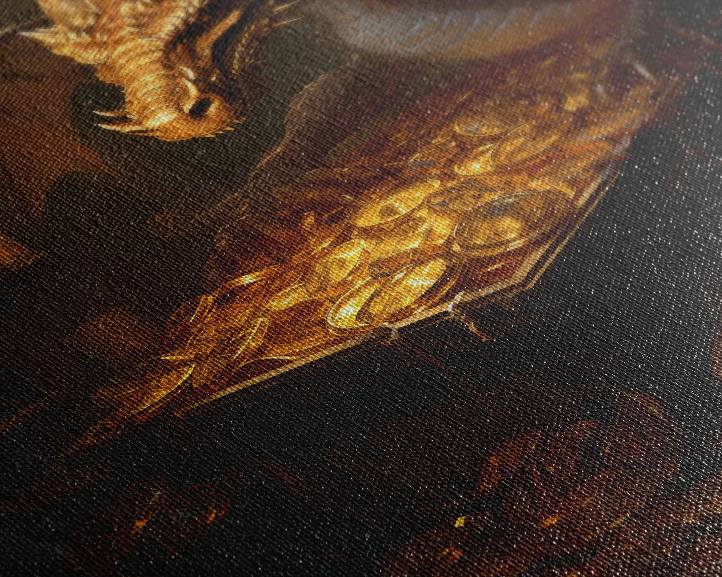 Drachenkunst, Fantasy-Kunst, Schatztruhe, Leinwanddruck, Wandbehang, Porträtkunst, Videospielkunst, Nerdige Wohndeko, Geschenk für Freunde