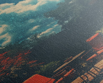 Back Yard Chillin', Summer Vibes, Framed Canvas Print, Retro Midcentury Modern BBQ Art, BBQ During An Eclipse, Liminal Art, Minimalist MCM