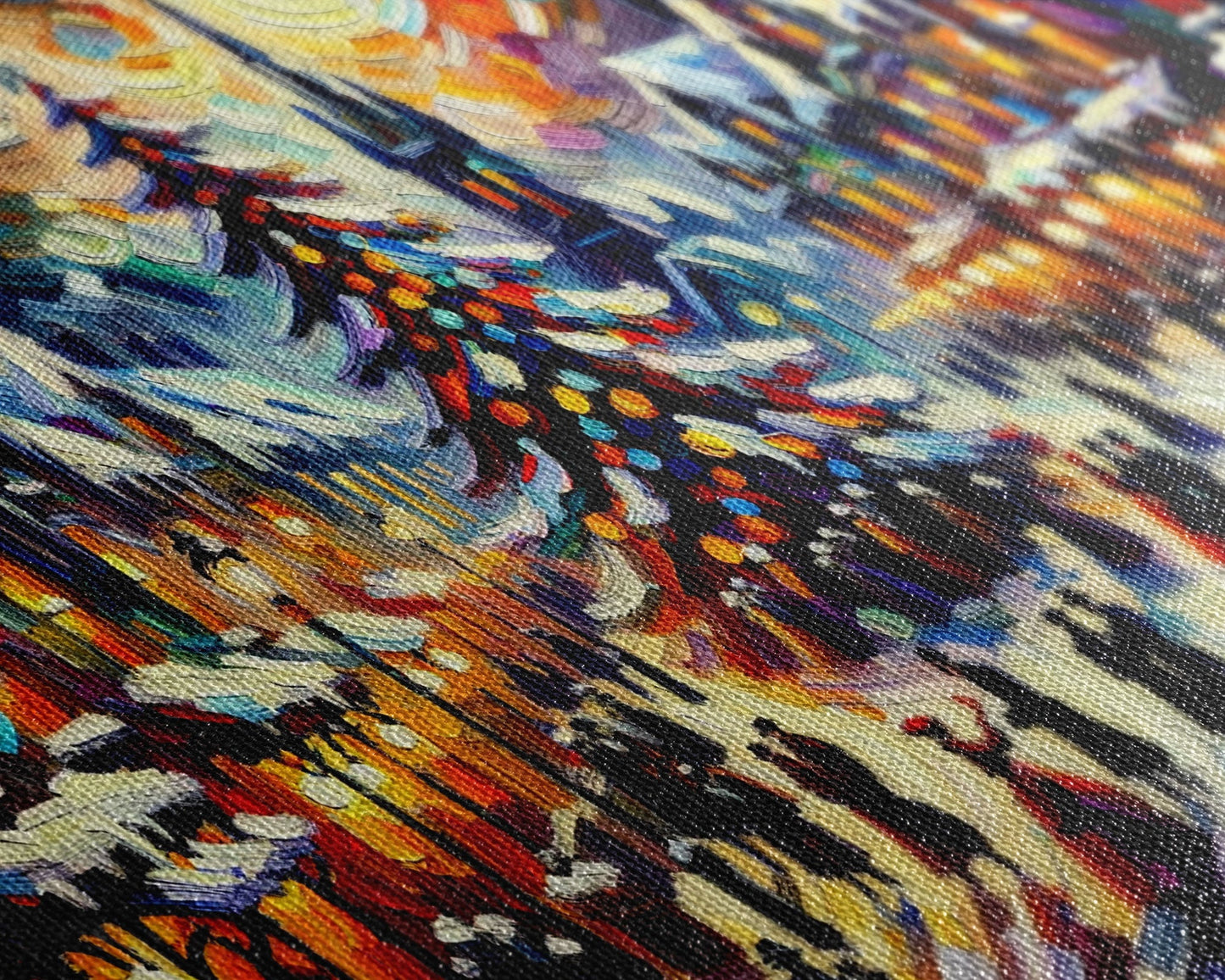 Retro Style Christmas Canvas Print | Framed Canvas Print | Christmas Village | Winter Wonderland | Impasto Style Painting | Seasonal Decor