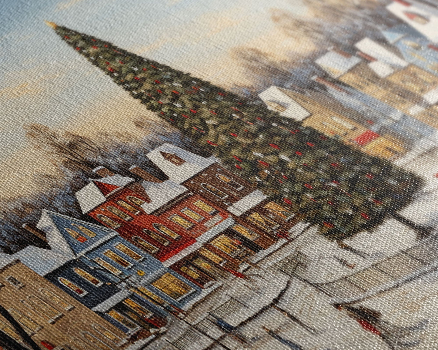 Christmas Tree In Town Square Framed Christmas Wall Art - Framed Christmas Art - Canvas Art - St. Nicholas - Winter Wonderland Centerpiece