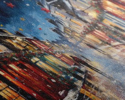 Christmas Wall Art - Framed Canvas Print - Winter Wonderland Victorian Village Decorated for Christmas - Christmas Canvas Wall Art