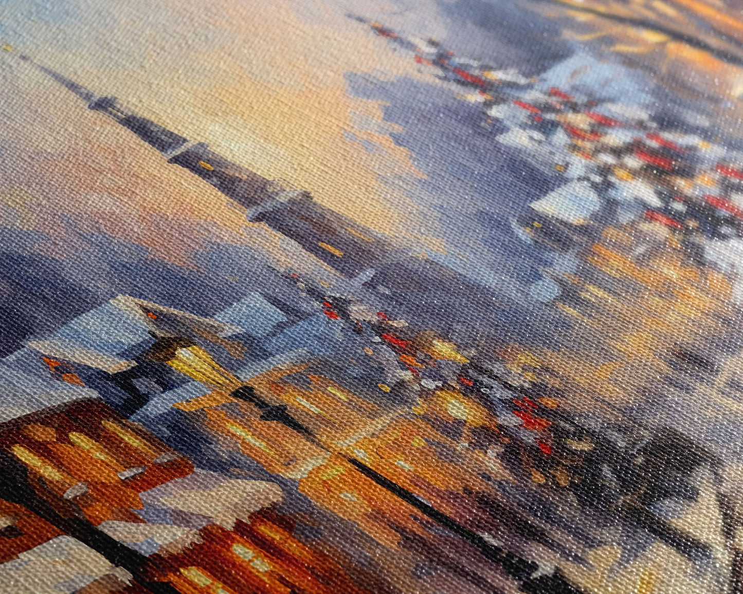 Christmas Centerpiece Wall Art - Framed Canvas Print - Winter Wonderland Victorian Village Decorated for Christmas Canvas Wall Art