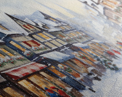 Winter Wonderland - Quaint European Village at Christmas Time - Framed Canvas Print - Christmas Decor