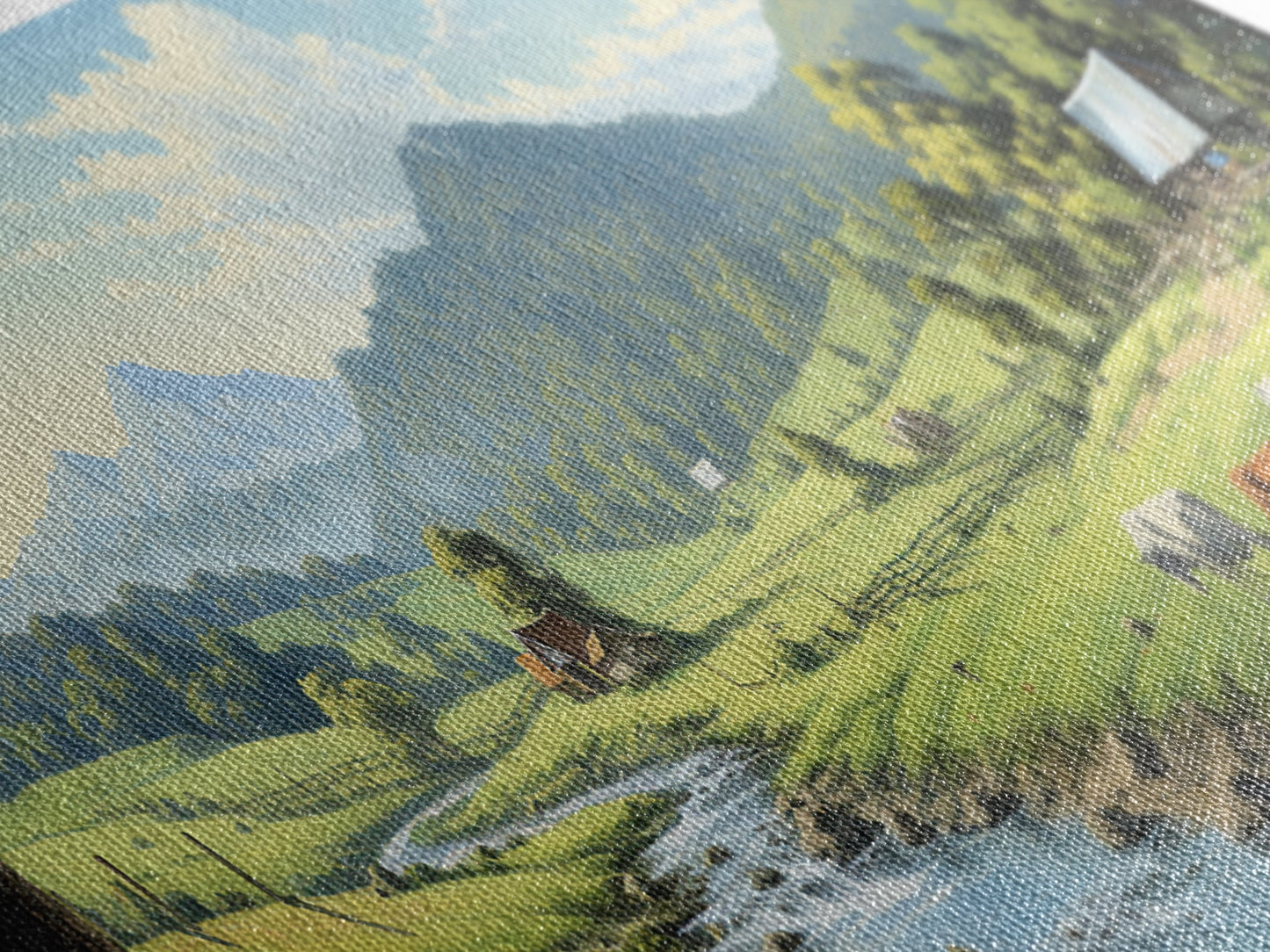 Farmhouse Field Landscape Oil Painting Large Wall Art Canvas Print, Framed Canvas Nature Wall Decor, Rustic Country Landscape Living Room