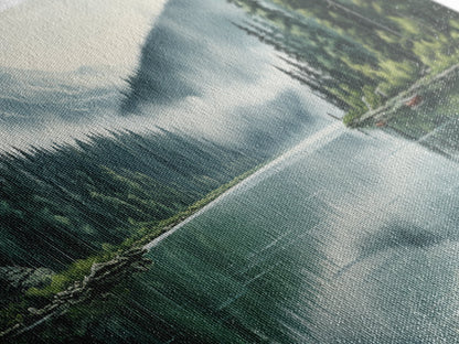 Ready To Hang Panoramic Foggy Pine Forest Canvas Wall Art, Nature Wall Art, Misty Green Forest Print, Modern Home Decor, Ready To Hang Art