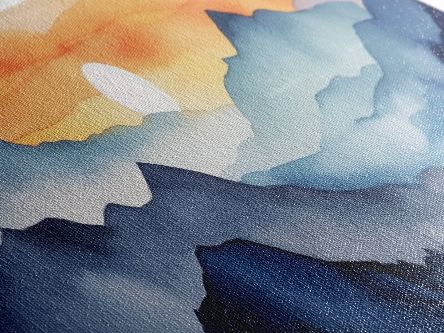 Midcentury Modern Watercolor Painting of a Mountain Sunset, Large Canvas Print, Mountain Artwork, Guest Room Art, Mountain Print